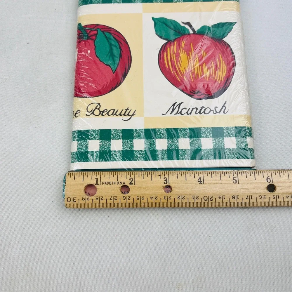 Vintage Imperial Apple A Day Wallpaper Border Green Gingham 5 Yards Cecil Saydah